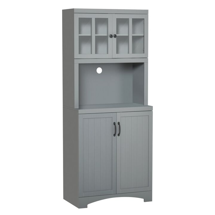 Gray Kitchen Organizer: Tall Freestanding Pantry with Glass Door