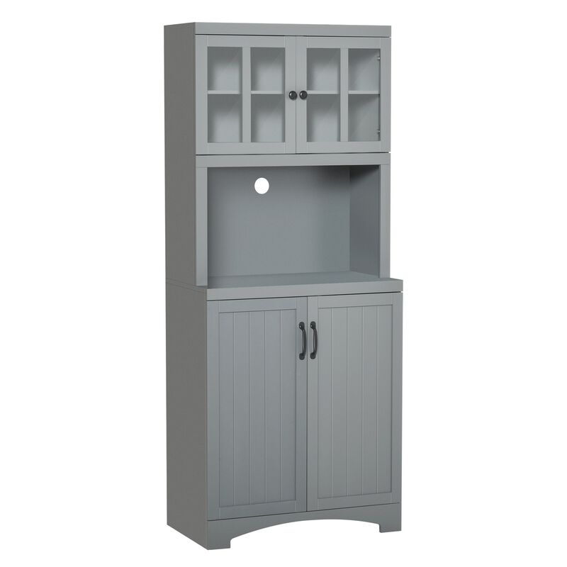Gray Kitchen Organizer: Tall Freestanding Pantry with Glass Door