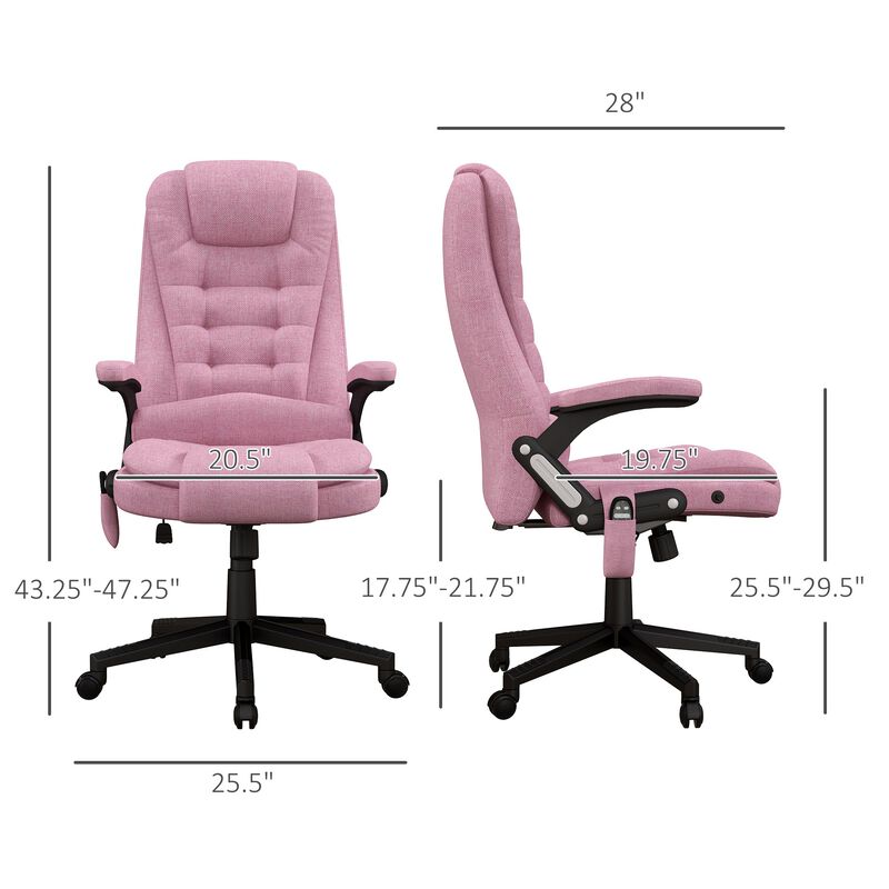 Pink Linen Massage Office Chair: Heated, Reclining, Remote