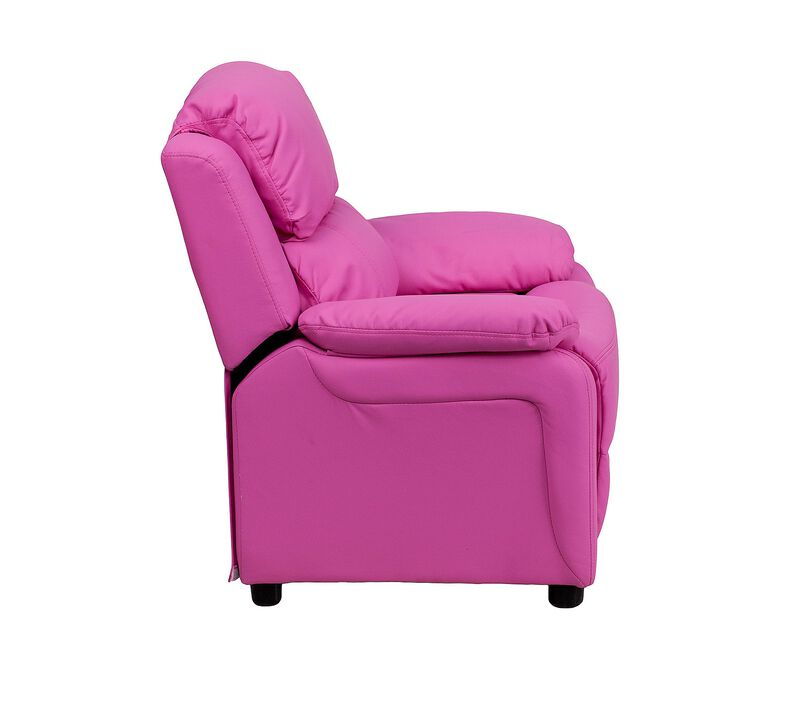 Flash Furniture Charlie Vinyl Kids Recliner with Flip-Up Storage Arms and Safety Recline, Contemporary Reclining Chair for Kids, Supports up to 90 lbs., Hot Pink
