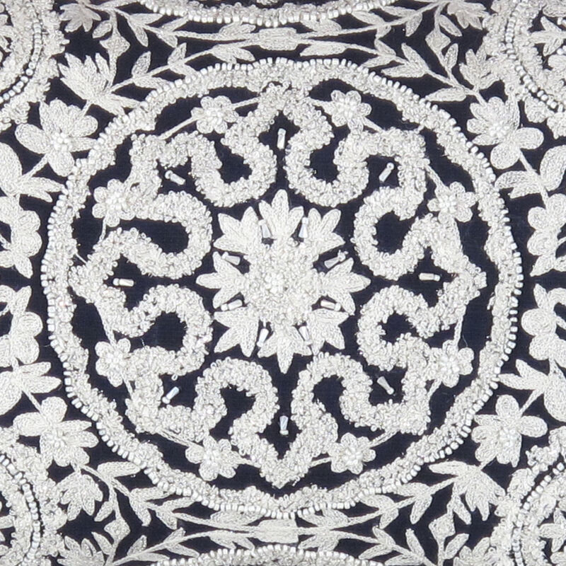 Pasargad Home Naples Embroidered Pillow, Navy/Taupe