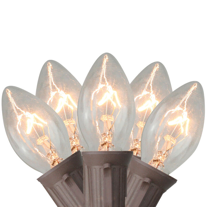25 Count Clear C7 Christmas Lights  24ft Brown Wire