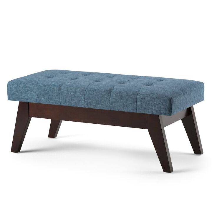 Simpli Home Draper Solid Wood Mid Century Tufted Ottoman Bench In Denim Blue