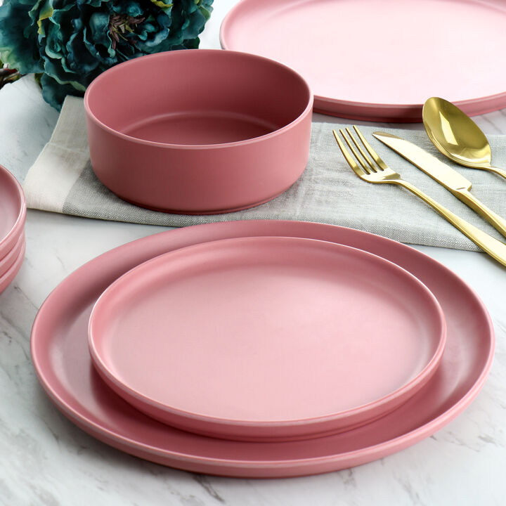 Gibson Home Canyon Crest 12 Piece Round Melamine Dinnerware Set in Pink