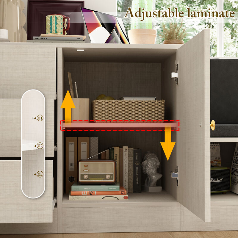 FUFU&GAGA Storage Bench with Cushion Seating, 3 Drawers, Shelving Units, (63" W x 15.7" D x 23.6" H), White