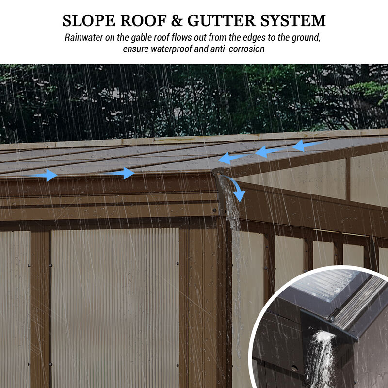 MONDAWE Lean to Sunroom 12x14FT Wall Mounted Solarium with Sloping Roof, Detachable Screens, 2 Lockable Sliding Doors