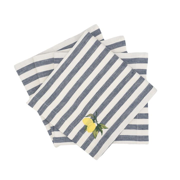 Linen Napkins With Lemon Embroideries, Set of 4
