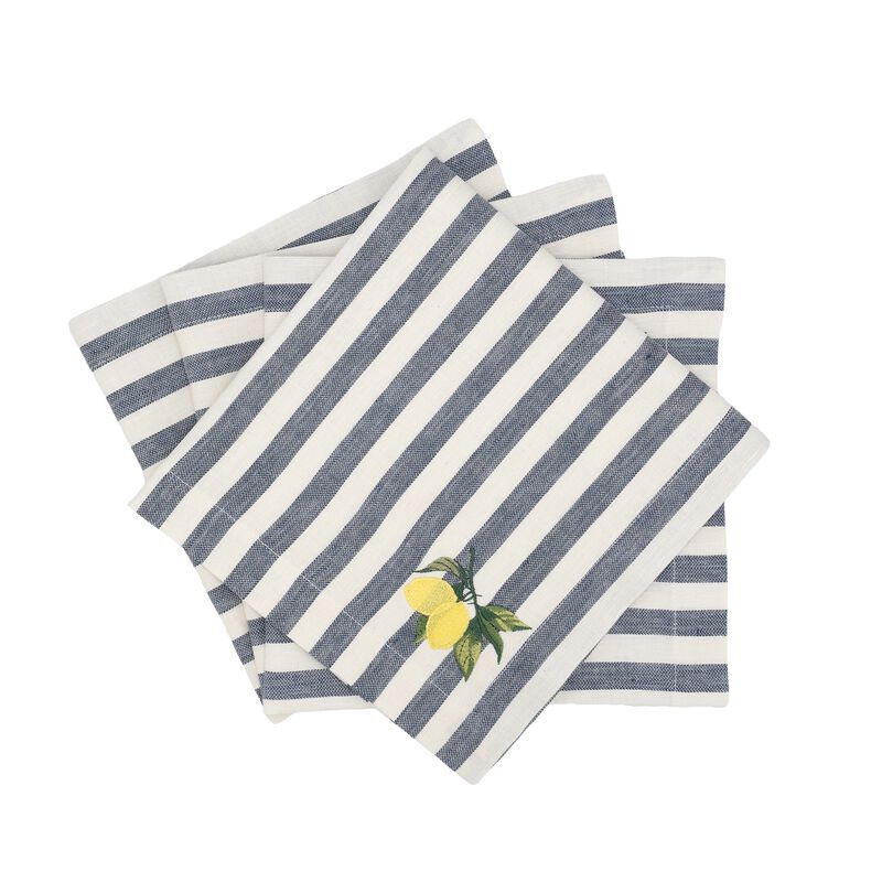 Linen Napkins With Lemon Embroideries, Set of 4