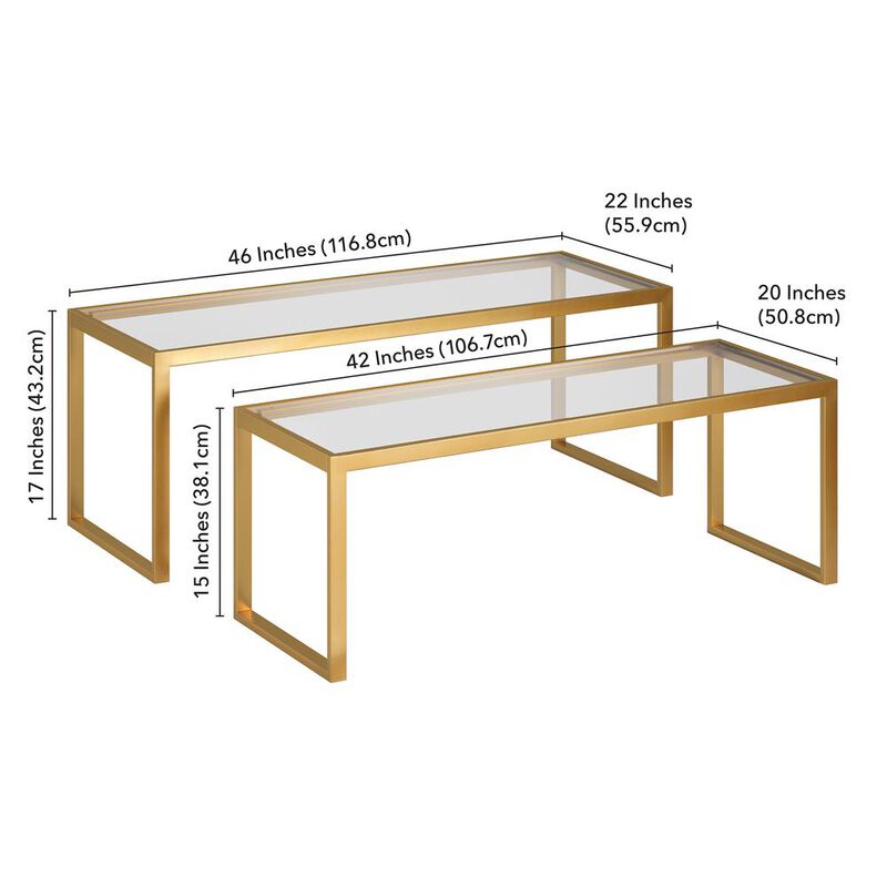 Hudson&Canal Rocco Rectangular Nested Coffee Table in Brass