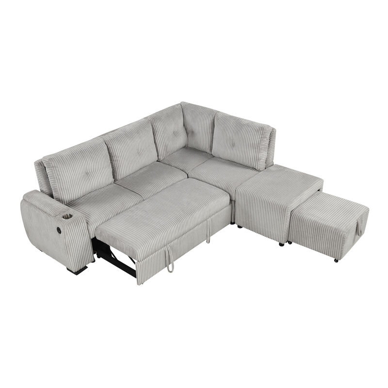 Merax L-shaped Sofa with Movable Ottoman and Stool