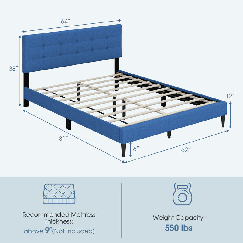 Queen Size Upholstered Platform Bed with Button Tufted Headboard