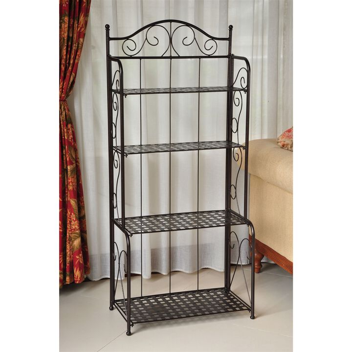 Hivvago Indoor / Outdoor Folding Iron 4-Shelf Bakers Rack in Bronze with Lattice Shelves