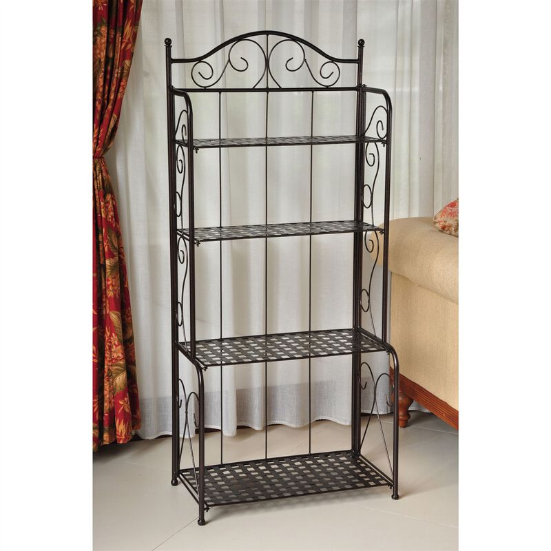 Hivvago Indoor / Outdoor Folding Iron 4-Shelf Bakers Rack in Bronze with Lattice Shelves