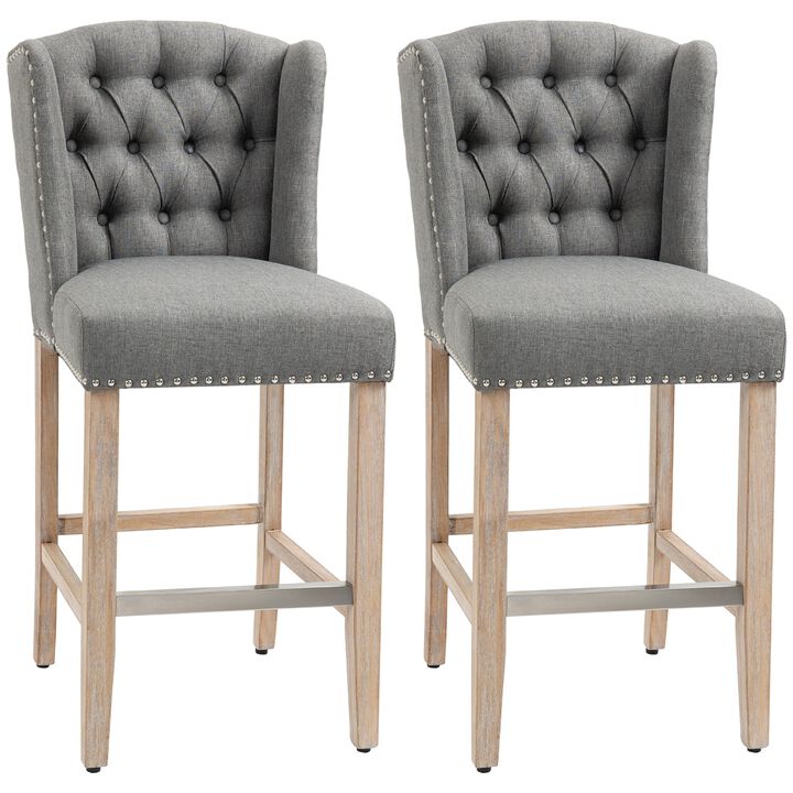 Counter Height Bar Stools Set of 2, Upholstered 26.75" Seat Height Barstools, Breakfast Chairs with Nailhead-Trim, Tufted Back and Wood Legs Counter Height Bar Stools Set of 2, Upholstered 26.75" Seat Height Barstools, Breakfast Chairs with Nailhead-Trim, Tufted Back and Wood Legs