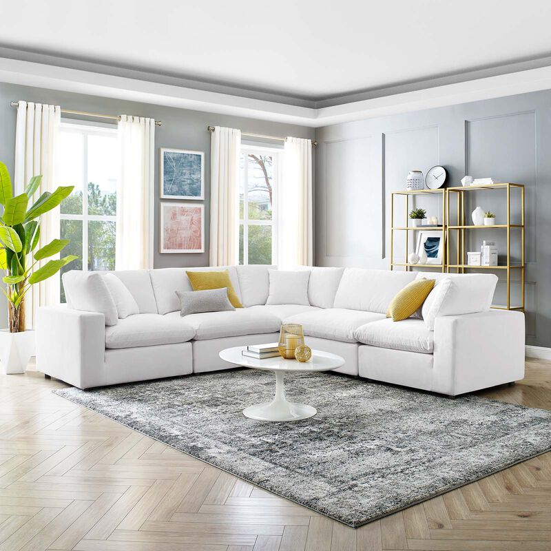 Commix Down Filled Overstuffed Performance Velvet 5-Piece Sectional Sofa