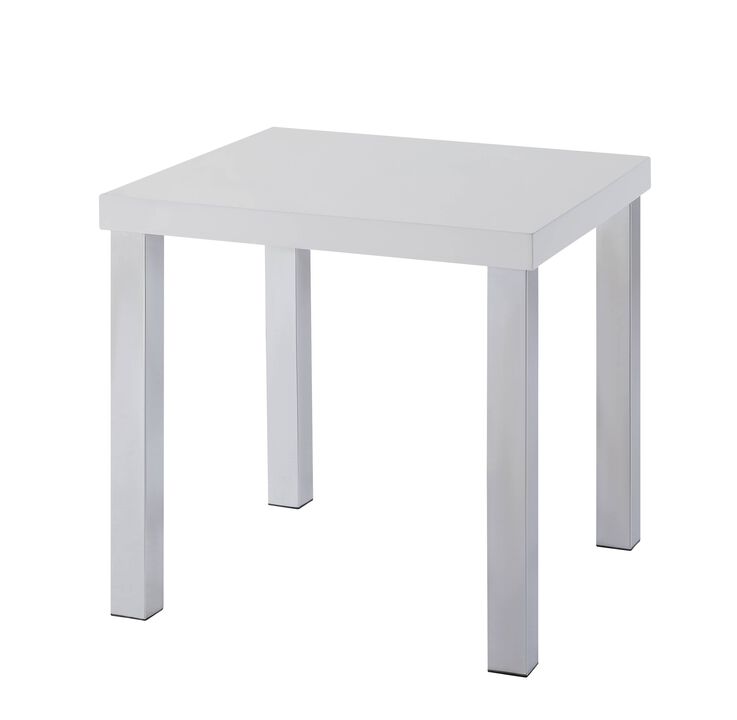 ACME Harta End Table, White High Gloss & Chrome