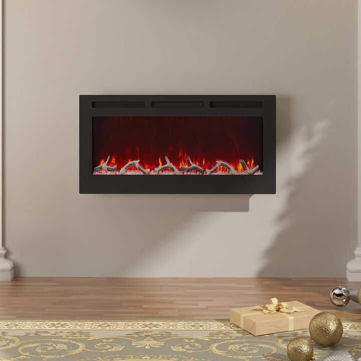MONDAWE 36" Wall-Mounted Recessed Electric Fireplace 4780 BTU Heater with Remote Control Adjustable Flame Color & Temperature Setting