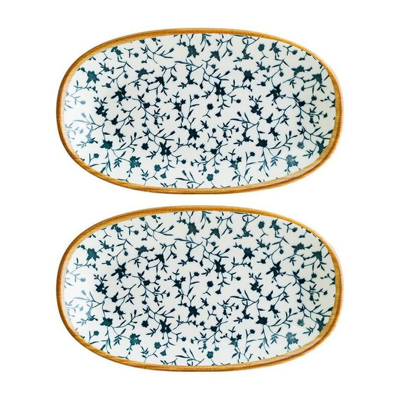 Calif 7.5" x 4.25" x h:1" Oval Decorated Porcelain Platter (Set of 2)