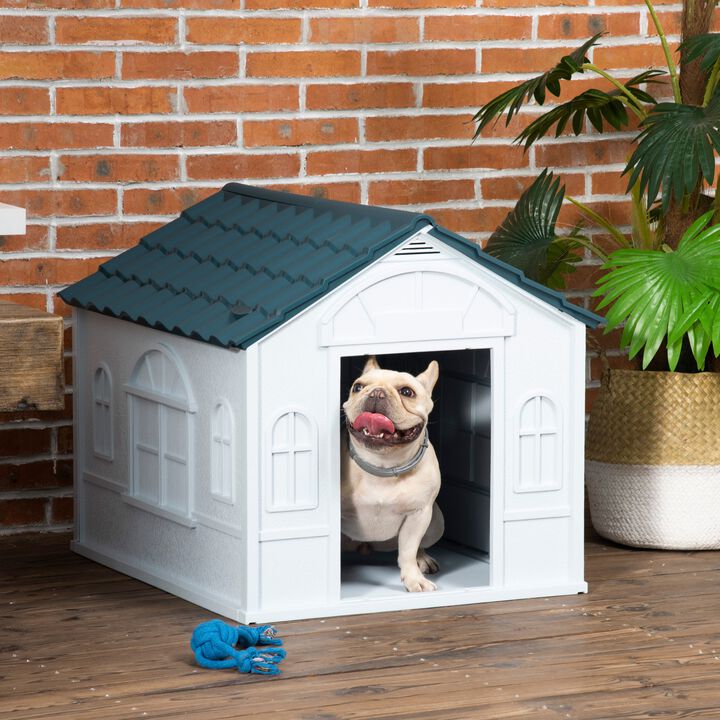 Blue Pet Shelter: Plastic Outdoor Dog House for Small/Medium Dogs