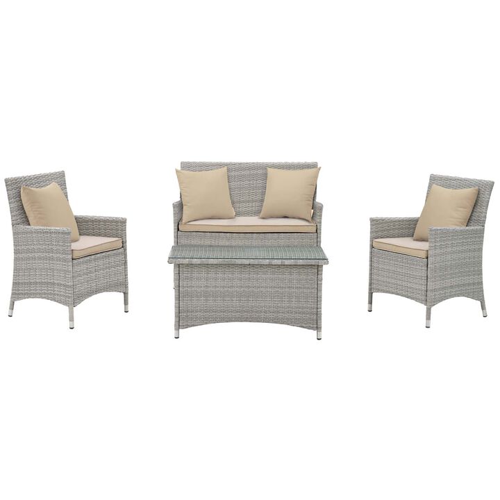 Bridge 4 Piece Outdoor Patio Patio Conversation Set with Pillow Set - Light Gray Beige
