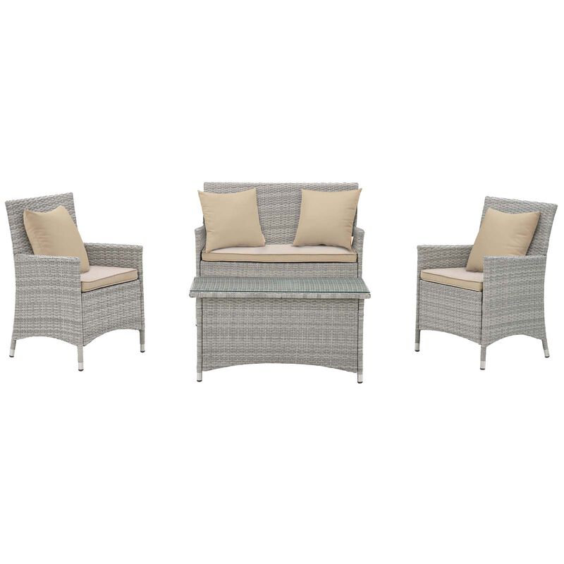 Bridge 4 Piece Outdoor Patio Patio Conversation Set with Pillow Set - Light Gray Beige