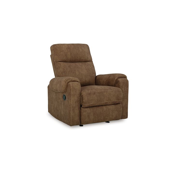 Woli Manual Rocker Recliner Chair, 39 Inch Classic Brown Faux Leather - Benzara