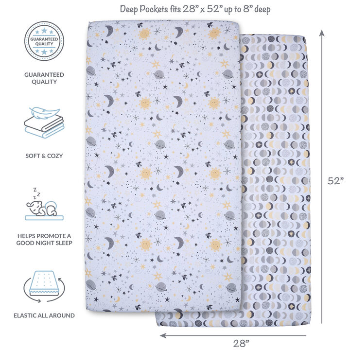 Bedtime Originals Celestial Moon/Stars 2-Pack Fitted Crib/Toddler Sheet Set