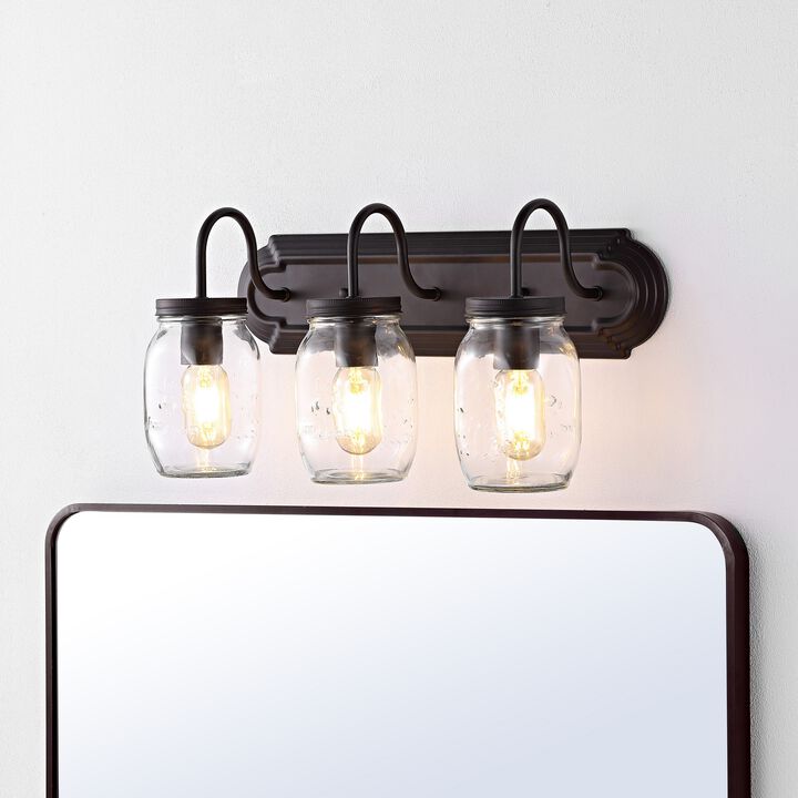Gaines 3-Light Farmhouse Industrial Iron Mason Jar LED Vanity