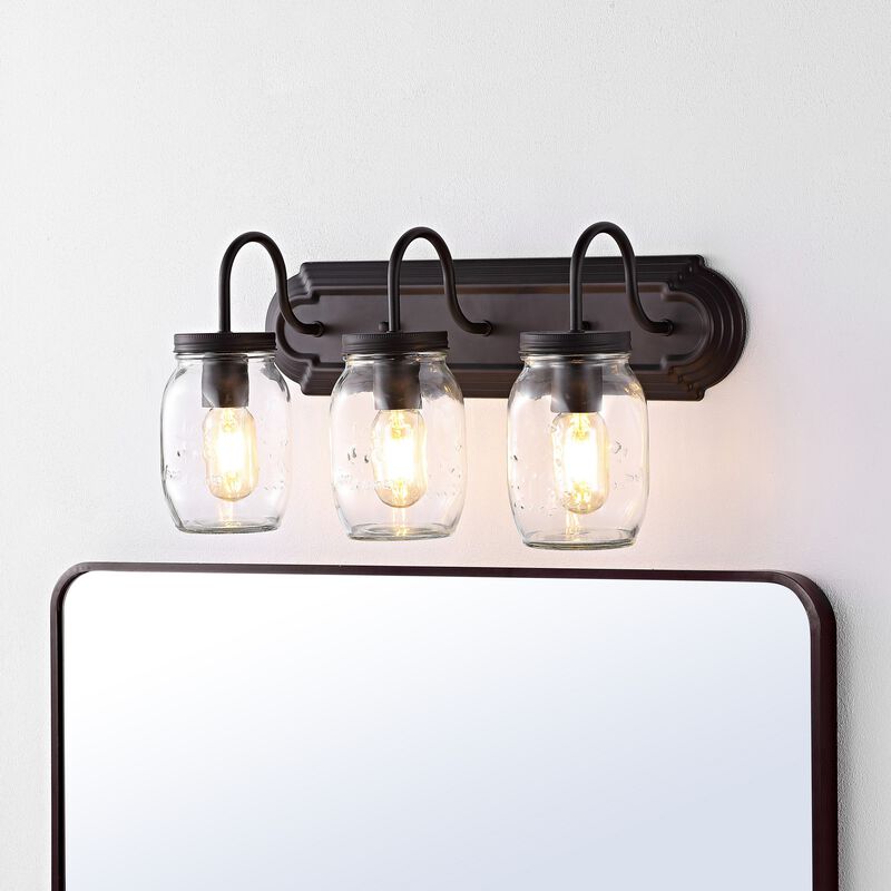 Gaines 3-Light Farmhouse Industrial Iron Mason Jar LED Vanity