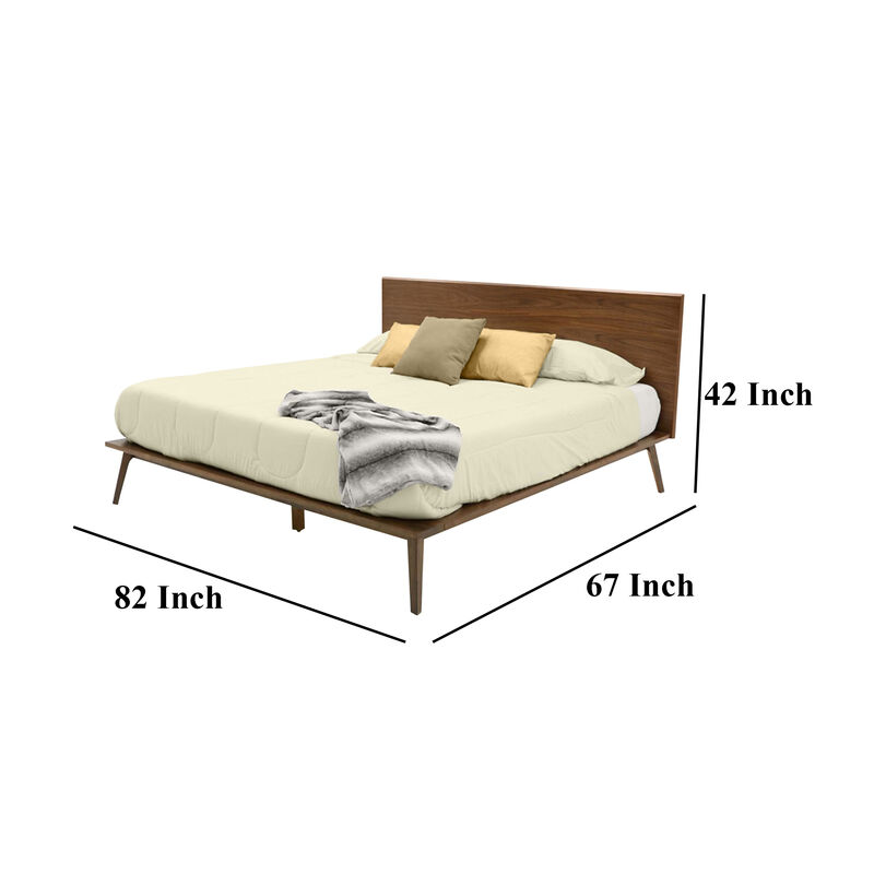 Cary King Size Platform Bed, Panel Headboard, Brown Walnut Veneer - Benzara