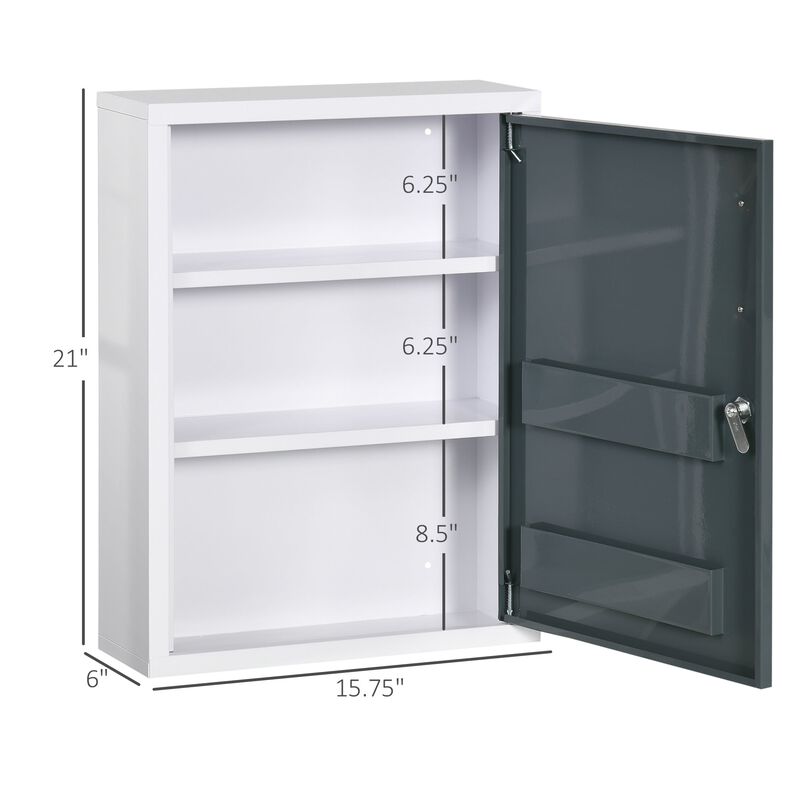 White/Grey Wall Storage: Medicine Cabinet with Lock for Bathroom & Kitchen