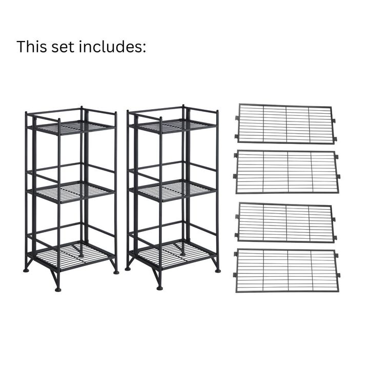 Convenience Concepts Xtra Storage 3 Tier Folding Metal Shelves with Set of 3 Extension Shelves