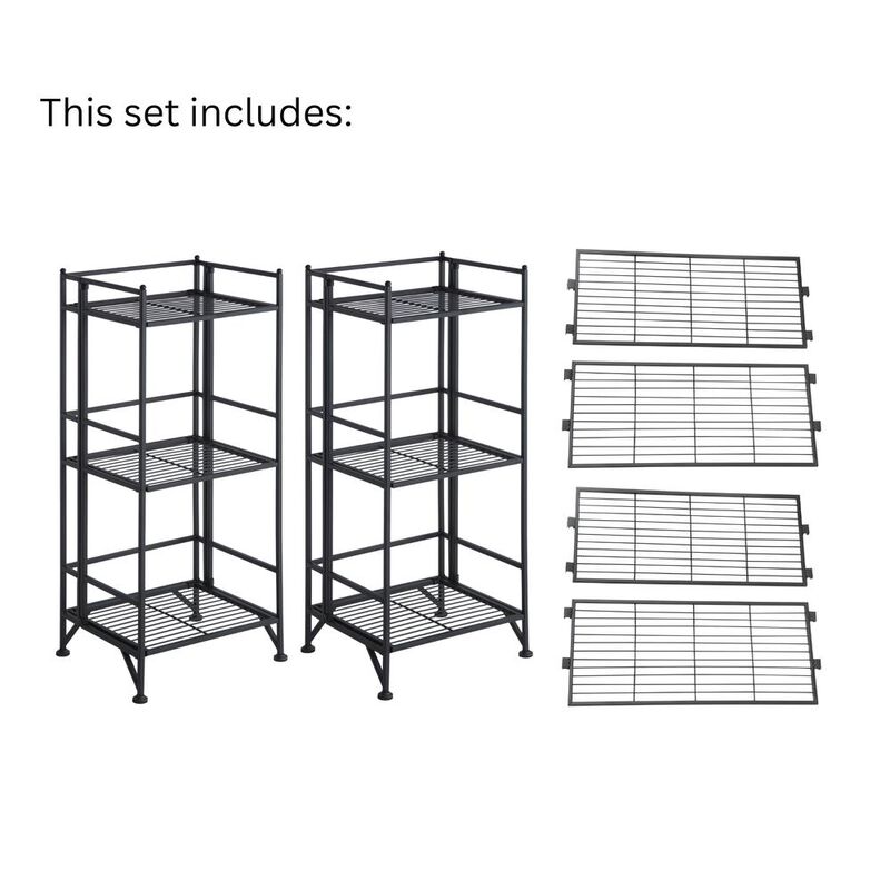 Convenience Concepts Xtra Storage 3 Tier Folding Metal Shelves with Set of 3 Extension Shelves