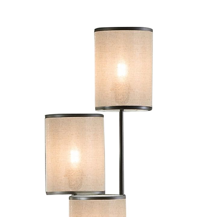 Zen 67 Inch Floor Lamp, 3 Drum Fabric Shades, Round Metal Base, Gray-Benzara