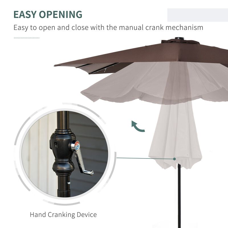 Brown Deck Shade: 9'x7' Patio Umbrella with Solar LEDs and Tilt