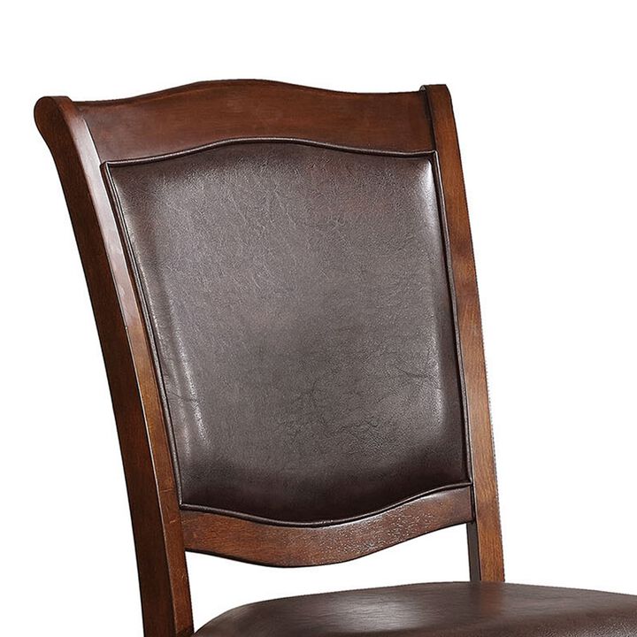 Wooden Side Chair with Leatherette Cushioned Seating, Brown, Set of 2-Benzara