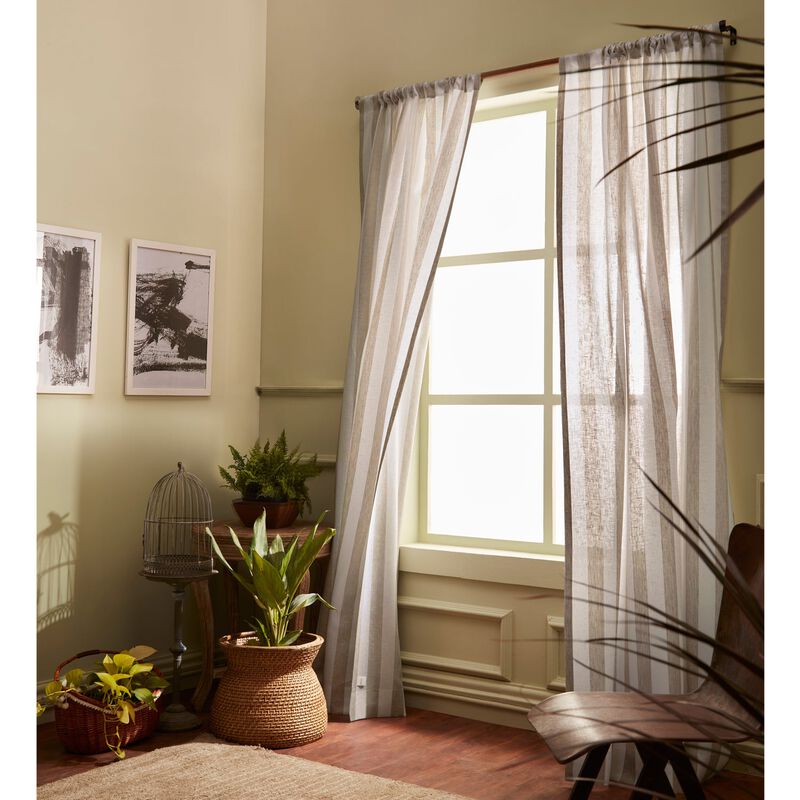 Solino Home 100% Pure Linen Cabana Stripe Curtain for Thanksgiving, Christmas