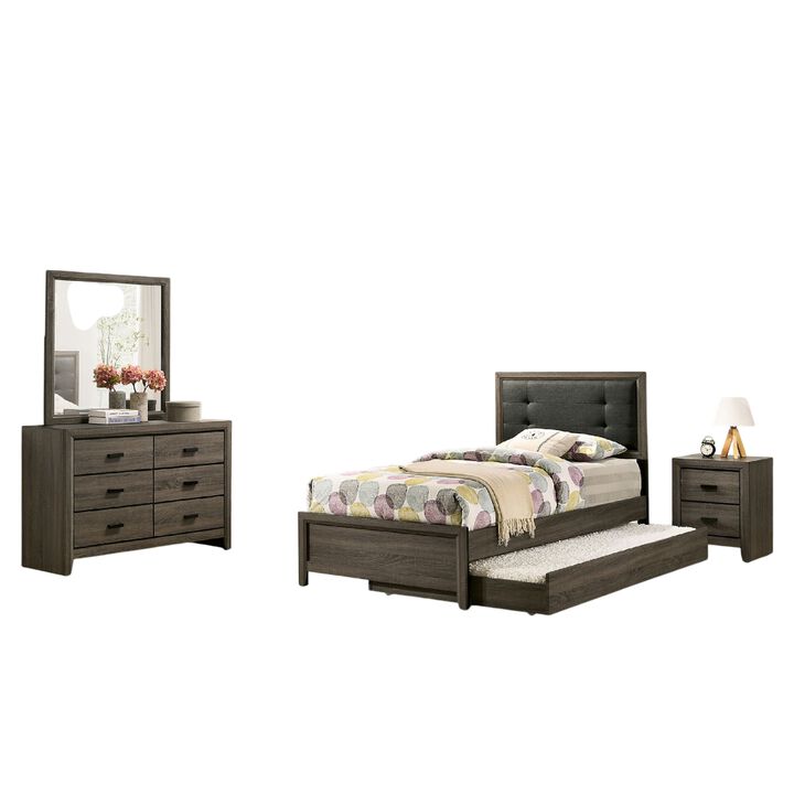 Meli 4pc Twin Size Bed Set with Dresser, Dark Gray Solid Wood Frame - Benzara