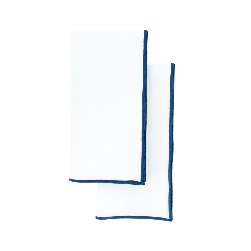 Linen Napkins With Navy Stitch Edges, Set of 4