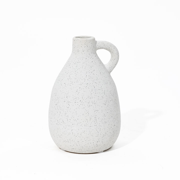 LuxenHome White Ceramic Pitcher Round Vase