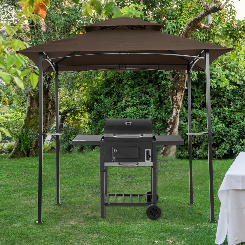 8x5FT Grill Gazebo Replacement Canopy, Double Tiered Bbq Tent Roof Top Cover