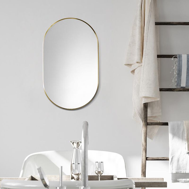 Altair Ispra 36 Oval Bathroom/Vanity Brushed Gold Aluminum Framed Wall Mirror