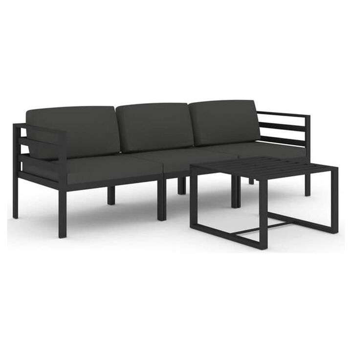 Shina 4pc Outdoor Modular Sofa Set, Dark Gray Aluminum, Cushions - Benzara