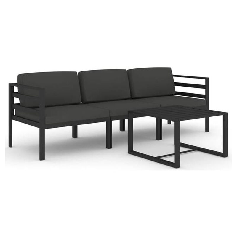 Shina 4pc Outdoor Modular Sofa Set, Dark Gray Aluminum, Cushions - Benzara