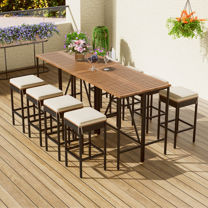 Merax Outdoor Patio Wicker Bar Table Chair Set