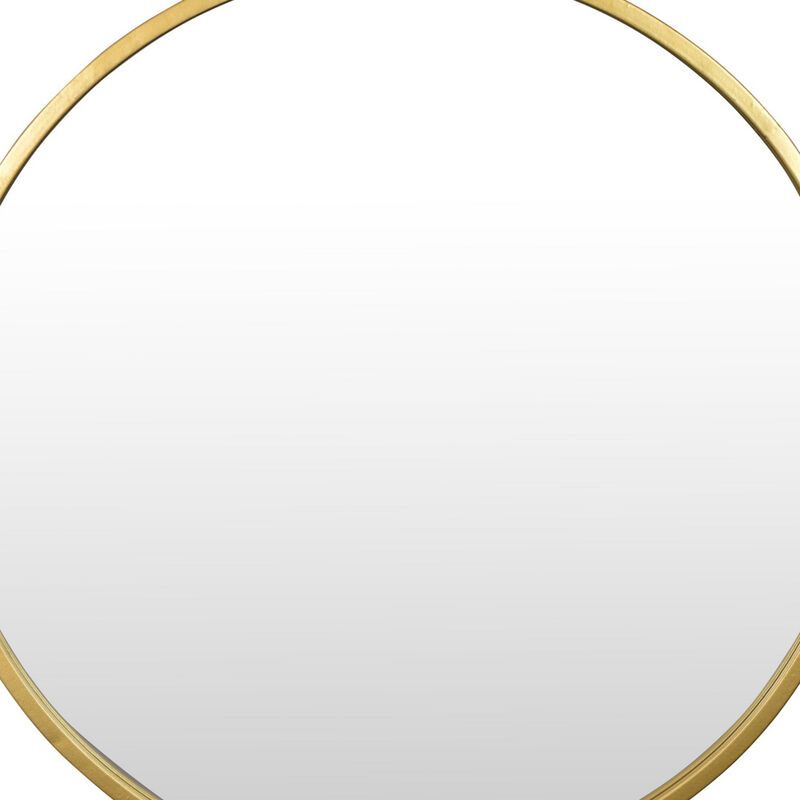 Zine Wall Mirror Decor, Round Glass, Woven Border, 19 x 27 Gold Metal - Benzara