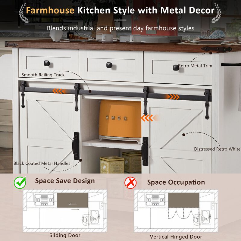 Merax Farmhouse Kitchen Island with Power Outlet
