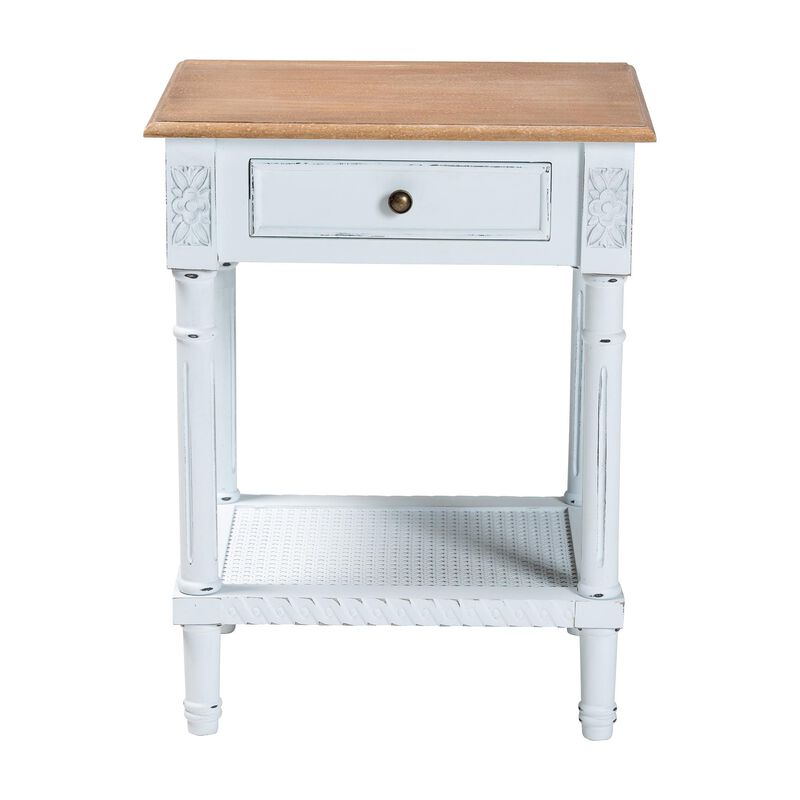 Baxton Studio Legrand Classic French Two Tone White and Natural Brown 1 Drawer End Table