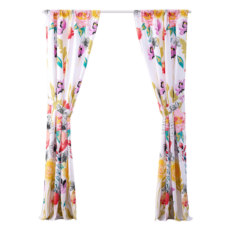 Minsk 84 Inch Window Panel Curtains, Bright Flower Patterns, Vibrant Colors - Benzara