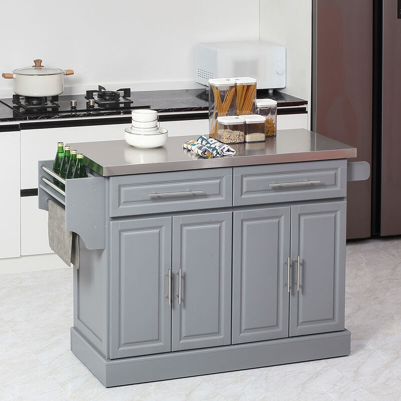 Rolling Stainless Steel Counter Kitchen Cart Storage Cabinet w/ Drawers & Rack